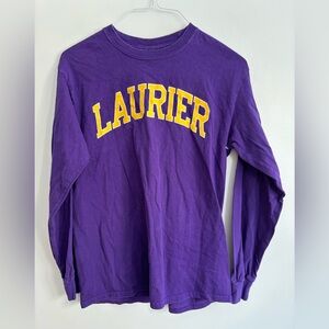 Wilfrid Laurier University Long Sleeve Tee Purple Yellow Crew Neck by MV Sport